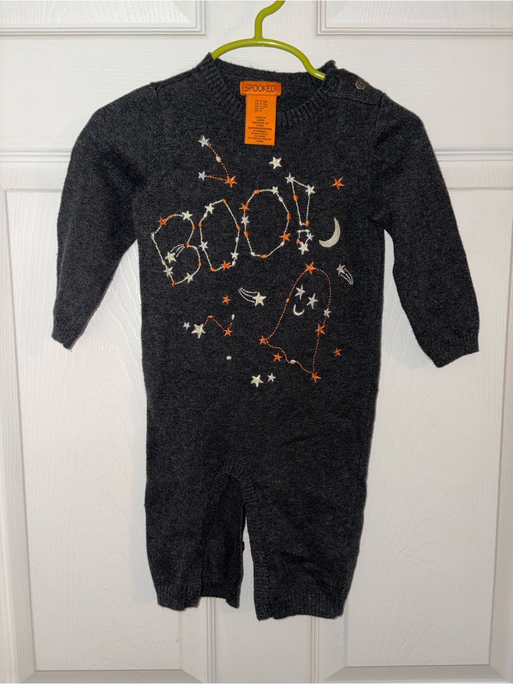 Charcoal 'BOO!' Constellation Knit One-Piece for Kids
